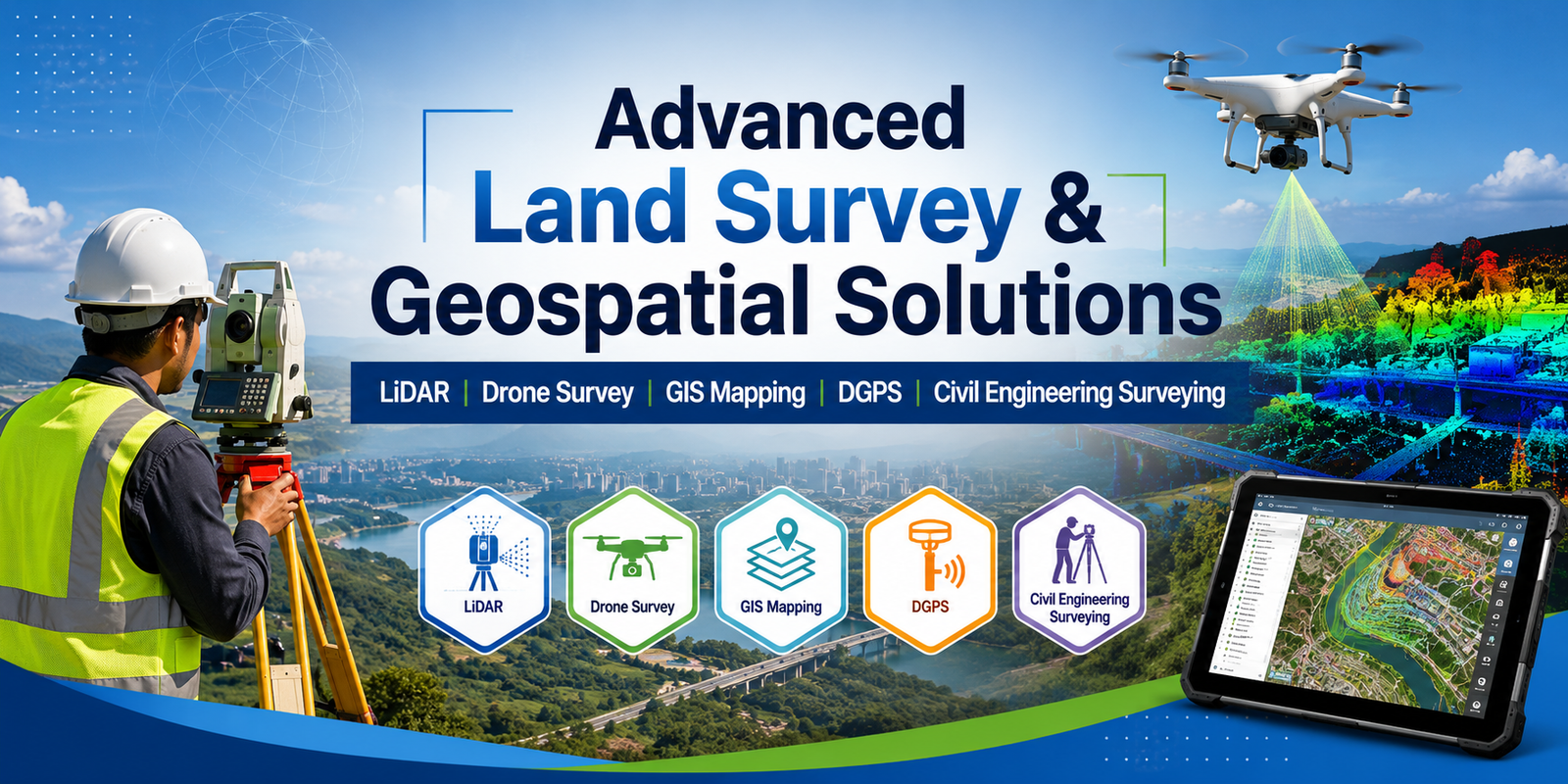 Advanced land survey and geospatial solutions: LiDAR, drone survey, GIS mapping, DGPS and civil engineering surveying